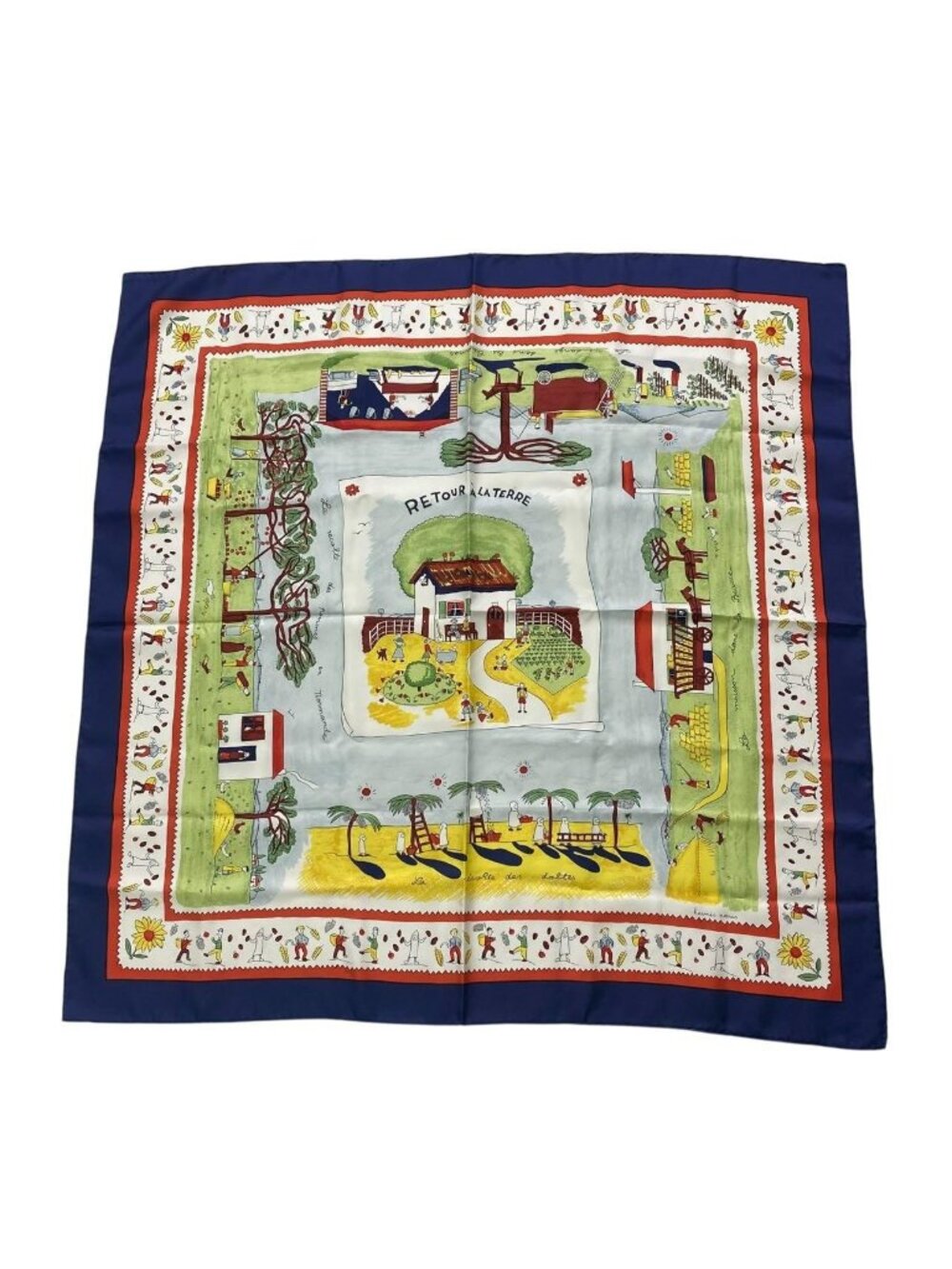 Hermes Carre 90 Retour a la Terre Silk Scarf Navy